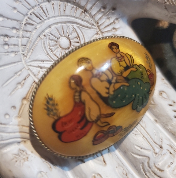 **RARE VINTAGE** One of a kind natural solid Tiger Eye stone handpainted brooch - Picture 3 of 4